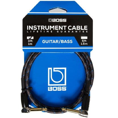 Boss BIC3AA Right Angle 1/4" to Same Patch 3ft Instrument Cable
