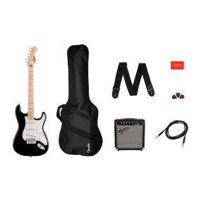 Squier Sonic Stratocaster, Maple Fingerboard Electric Guitar Pack in Black 
