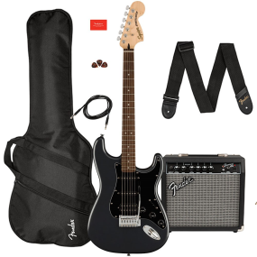 Squier Affinity Series Stratocaster HSS, Laurel Fingerboard Electric Guitar Pack in Charcoal Frost Metallic