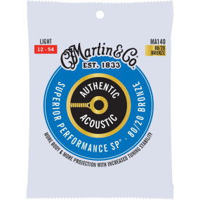 Martin Authentic Acoustic Guitar Strings Superior Performance Light 12-54 Gauge, 80/20 Bronze