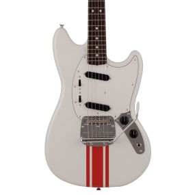 Fender 2023 Collection Made in Japan Traditional 60s Mustang, Rosewood Fingerboard in Olympic White with Red Competition Stripe