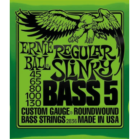 Ernie Ball 2836 Regular Slinky 5-String Nickel Wound Electric Bass Guitar Strings , 45-130 Gauge