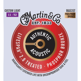 Martin Strings MA535 Authentic 92/8 Phosphor Bronze Acoustic Guitar Strings Custom Light 11-52 Gauge