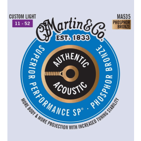 Martin Strings MA535 Authentic 92/8 Phosphor Bronze Acoustic Guitar Strings  Custom Light 11-52 Gauge