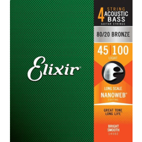 Elixir 14502 Bronze Acoustic Bass Strings Nano Light 45-100 Gauge