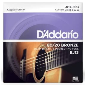 D'Addario 80/20 Bronze Acoustic Guitar Strings 11-52 Custom Light Gauge