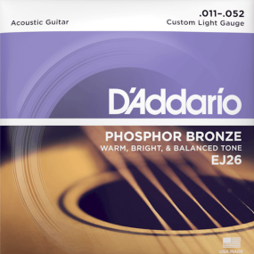 D'Addario EJ26 Phosphor Bronze Acoustic Guitar Strings Custom Light 11-52 Gauge