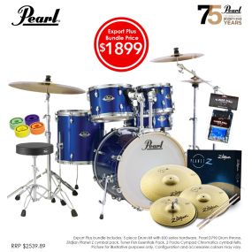Pearl EXX Export Plus 20" Fusion (20BD, 10TT, 12TT, 14FT, 14SD) Package in High Voltage Blue
