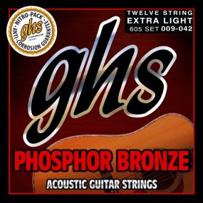 GHS 605 Extra Light Phosphor Bronze Acoustic Guitar Strings 12 String 9-42 Gauge