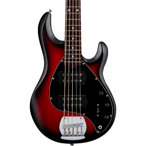 Sterling by Music Man StingRay 5 Ray5 HH 5 String Bass Guitar in Ruby Red Burst Satin