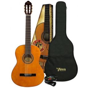 Valencia 4/4 Classical Nylon String Guitar Package in Natural Gloss