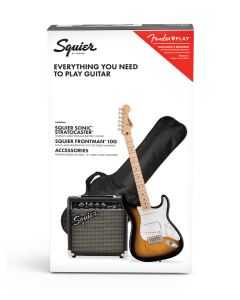 Squier Sonic Stratocaster Pack, Maple Fingerboard in 2-Color Sunburst (Inc Gig Bag and 10G Frontman Amplifier)