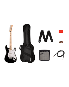 Squier Sonic Stratocaster, Maple Fingerboard Electric Guitar Pack in Black 