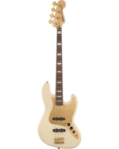 Squier 40th Anniversary Jazz Bass, Gold Edition, Laurel Fingerboard, Gold Anodized Pickguard in Olympic White