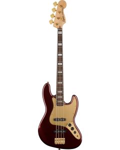 Squier 40th Anniversary Jazz Bass, Gold Edition, Laurel Fingerboard, Gold Anodized Pickguard in Ruby Red Metallic