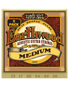 Ernie Ball Earthwood Medium 80/20 Bronze Acoustic Guitar Strings 3 Pk 13-56 Gauge