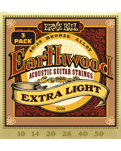 Ernie Ball Earthwood Extra Light 80/20 Bronze Acoustic Guitar Strings 3 Pk 10-50 Gauge