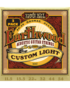 Ernie Ball Earthwood Custom Light 80/20 Bronze Acoustic Guitar Strings 3 Pk 11.5-54 Gauge