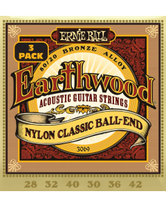 Ernie Ball Earthwood Folk Nylon Clear and Gold 80/20 Bronze Acoustic Guitar Strings 3 Pk 28-42 Gauge