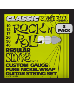 Ernie Ball Regular Slinky Classic RnR Pure Nickel Electric Guitar Strings 3 Pk 10-46 Gauge