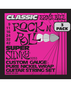 Ernie Ball Super Slinky Classic RnR Pure Nickel Wrap Electric Guitar Strings 3 Pk 9-42 Gauge
