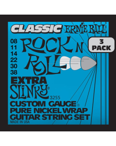 Ernie Ball Extra Slinky Classic RnR Pure Nickel Electric Guitar Strings 3 Pk 8-38 Gauge