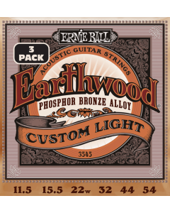 Ernie Ball Earthwood Custom Light Phosphor Bronze Acoustic Guitar Strings 3 Pk 11.5-54 Gauge