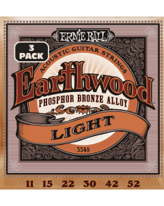 Ernie Ball Earthwood Light Phosphor Bronze Acoustic Guitar Strings 3 Pk 11-52 Gauge