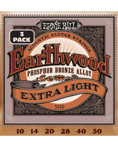 Ernie Ball Earthwood Extra Light Phosphor Bronze Acoustic Guitar Strings 3 Pk 10-50 Gauge