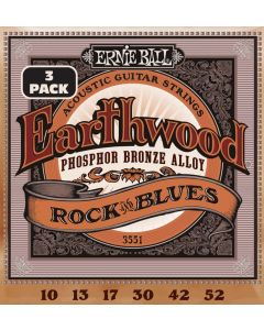 Ernie Ball Earthwood Rock & Blues Phosphor Bronze Acoustic Guitar Strings 3 Pk 10-52 Gauge
