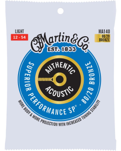 Martin Authentic Acoustic Guitar Strings Superior Performance Light 12-54 Gauge, 80/20 Bronze