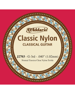 D'Addario  J2703 Student Nylon Normal Tension Classical Guitar Single 3rd String .040 Gauge