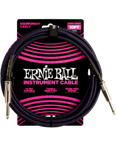 Ernie Ball 10ft Braided Straight to Straight Instrument Cable in Purple Black