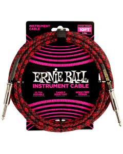 Ernie Ball 10ft Braided Straight to Straight Instrument Cable in Red Black