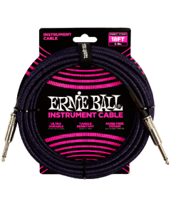 Ernie Ball 18ft Braided Straight to Straight Instrument Cable in Purple Black