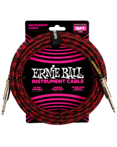 Ernie Ball 18ft Braided Straight to Straight Instrument Cable in Red Black