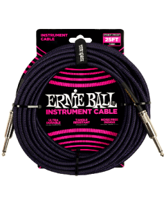 Ernie Ball 25ft Braided Straight to Straight Instrument Cable in Purple Black