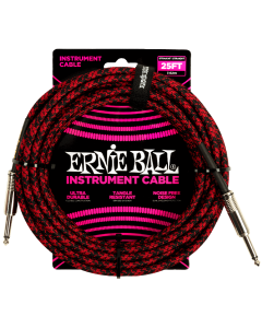 Ernie Ball 25ft Braided Straight to Straight Instrument Cable in Red Black