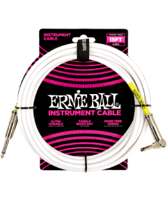 Ernie Ball 15ft PVC Straight to Angle Instrument Cable in White