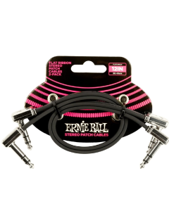Ernie Ball 12” Flat Ribbon Stereo Patch Cable 2 Pack in Black 