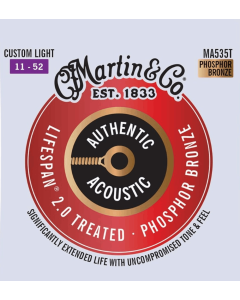 Martin Strings MA535 Authentic 92/8 Phosphor Bronze Acoustic Guitar Strings Custom Light 11-52 Gauge