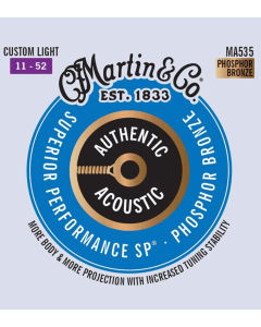 Martin Strings MA535 Authentic 92/8 Phosphor Bronze Acoustic Guitar Strings  Custom Light 11-52 Gauge