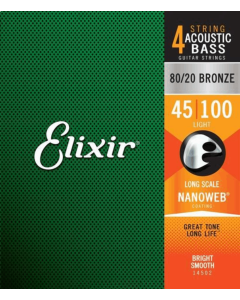 Elixir 14502 Bronze Acoustic Bass Strings Nano Light 45-100 Gauge