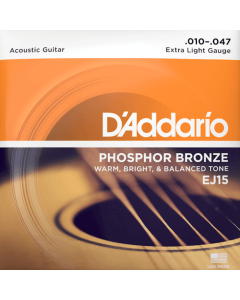 D'Addario EJ15 Phosphor Bronze Acoustic Guitar Strings Extra Light 10-47 Gauge
