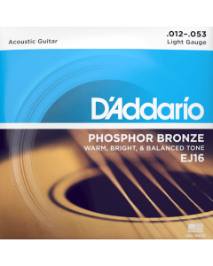 D'Addario EJ16 Phosphor Bronze Acoustic Guitar Strings Light 12-53 Gauge