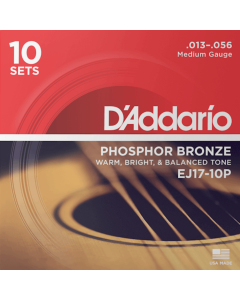 D'Addario EJ17 10P Phosphor Bronze 10 Sets Acoustic Guitar Strings Medium 13-56 Gauge