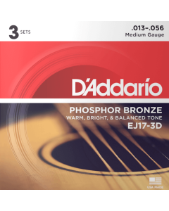 D'Addario EJ17 3D Phosphor Bronze 3 Sets Acoustic Guitar Strings Medium 13-56 Gauge