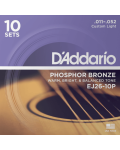 D'Addario EJ26 10P Phosphor Bronze 10 Sets Acoustic Guitar Strings Custom Light 11-52 Gauge