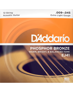 D'Addario EJ41 12 String Phosphor Bronze Acoustic Guitar Strings Extra Light 9-45 Gauge