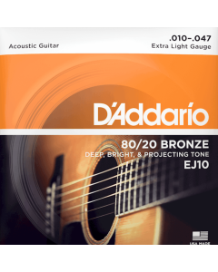 D'Addario EJ10 Bronze Acoustic Guitar Strings Extra Light 10-47 Gauge